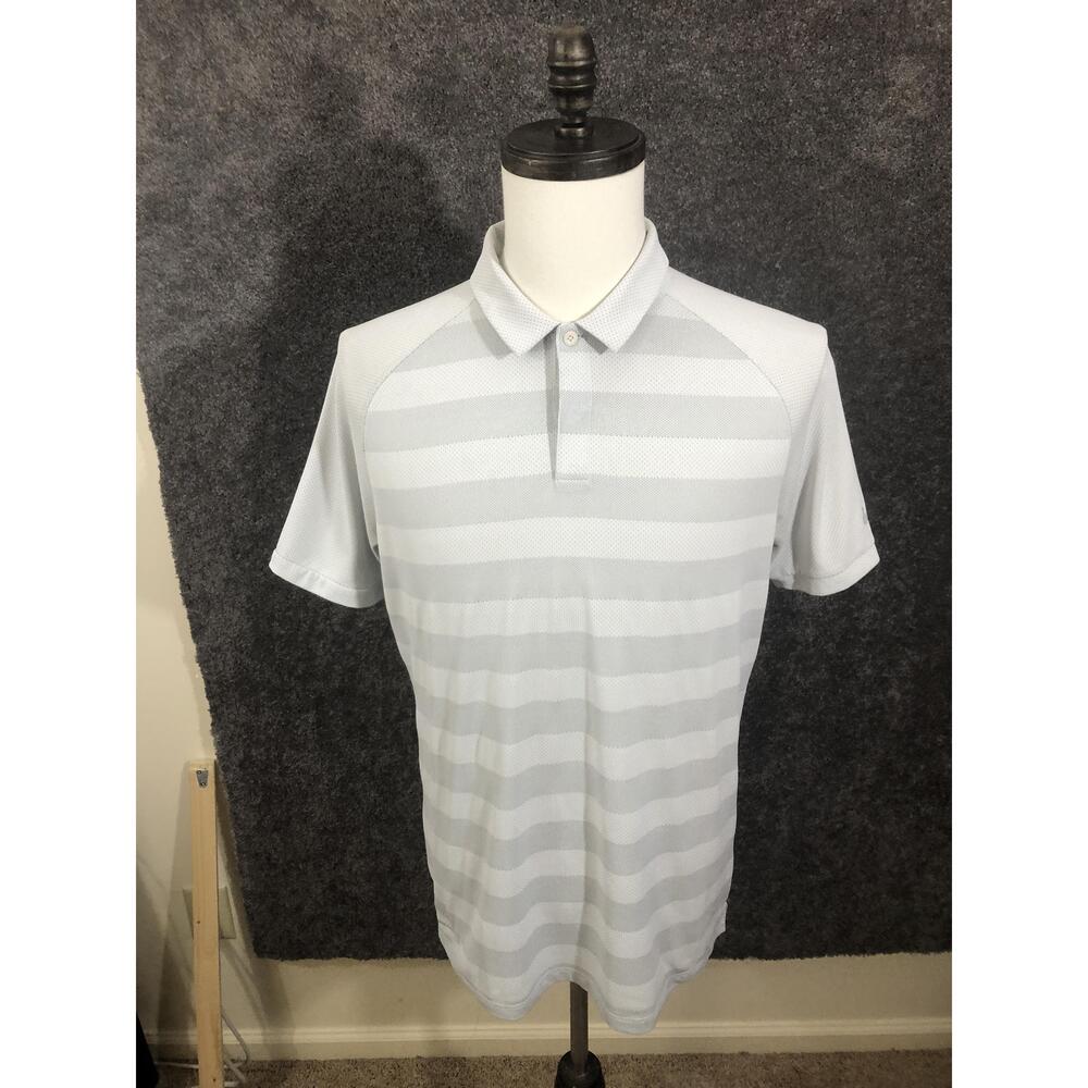 Nike Polo Shirt Mens Medium Grey Striped Golf Dri-FIT Performance Athletic